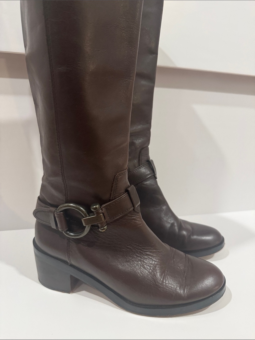 Coach Dark Brown Carolina Leather Mid-Calf Heeled Riding Boots Size 7 Womens